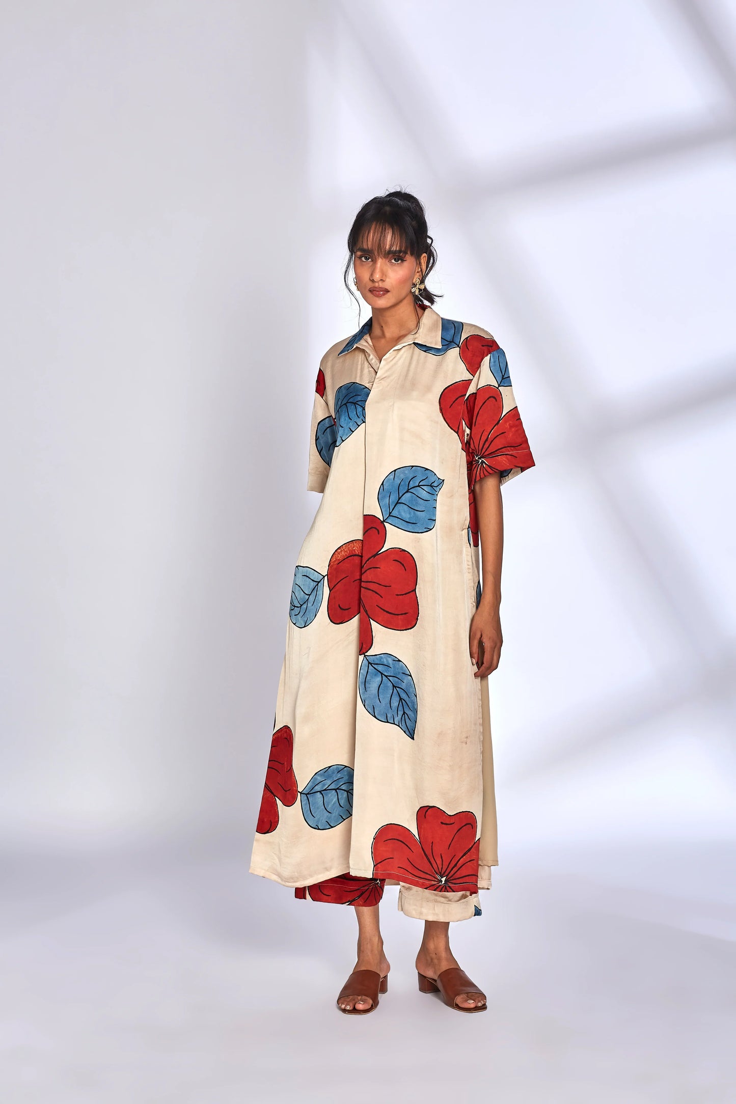 Beige Printed Kurta by Hasttvam with Eden by Hasttvam, Festive Wear, Floral, Fusion Wear, Handmade by Artisans, Modal, Natural Dye, Relaxed Fit, Responsible production and Vegan, White at Kamakhyaa for sustainable fashion