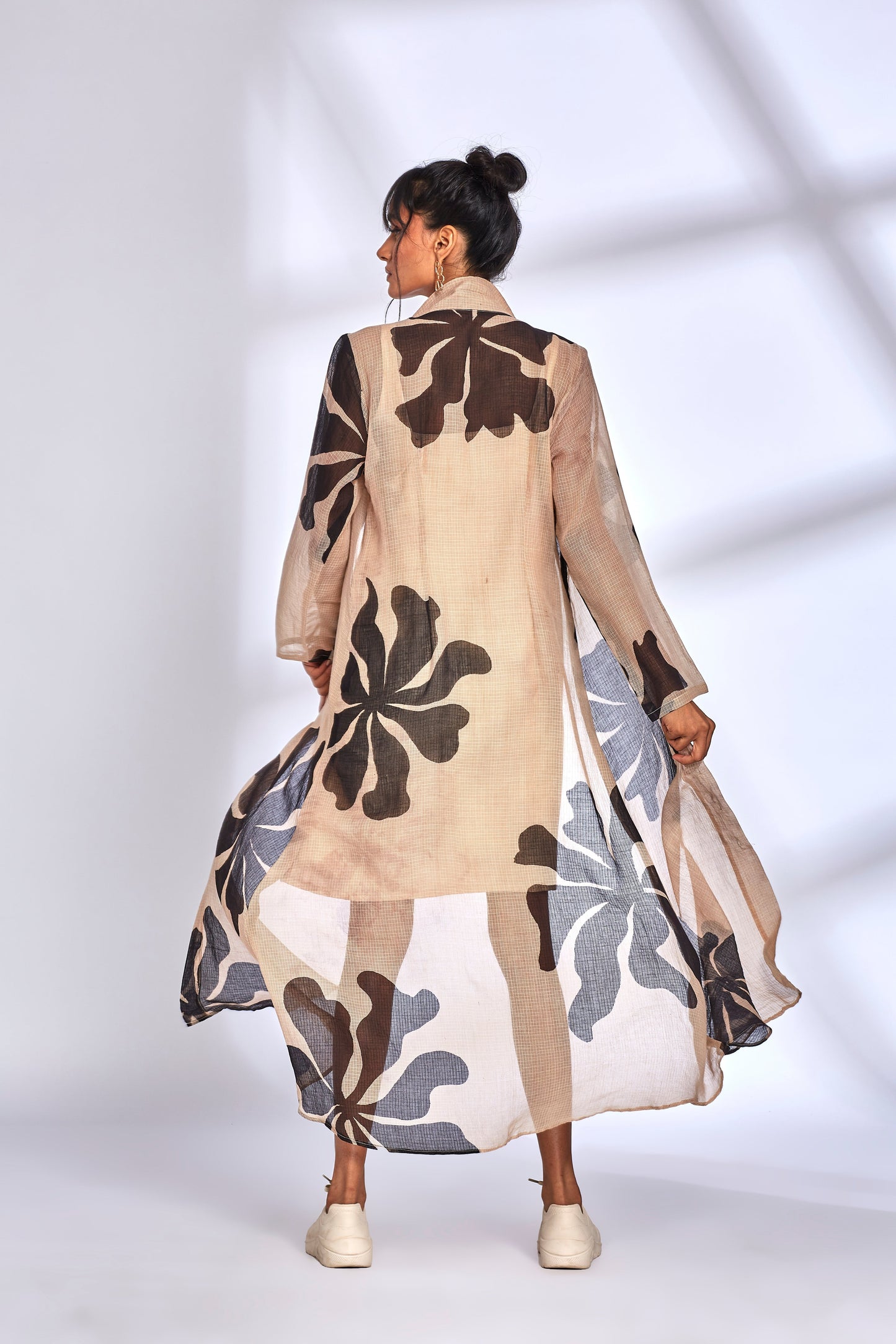 Beige Printed Long Dress by Hasttvam with Beige, Eden by Hasttvam, Fashion Week Looks, Floral, Fusion Wear, Kota Doria, Long Dresses, Natural Dye, Relaxed Fit, Responsible production and Vegan, Shirt Dresses, Sundowner Looks at Kamakhyaa for sustainable fashion