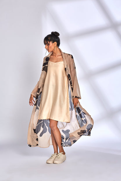 Beige Printed Long Dress by Hasttvam with Beige, Eden by Hasttvam, Fashion Week Looks, Floral, Fusion Wear, Kota Doria, Long Dresses, Natural Dye, Relaxed Fit, Responsible production and Vegan, Shirt Dresses, Sundowner Looks at Kamakhyaa for sustainable fashion