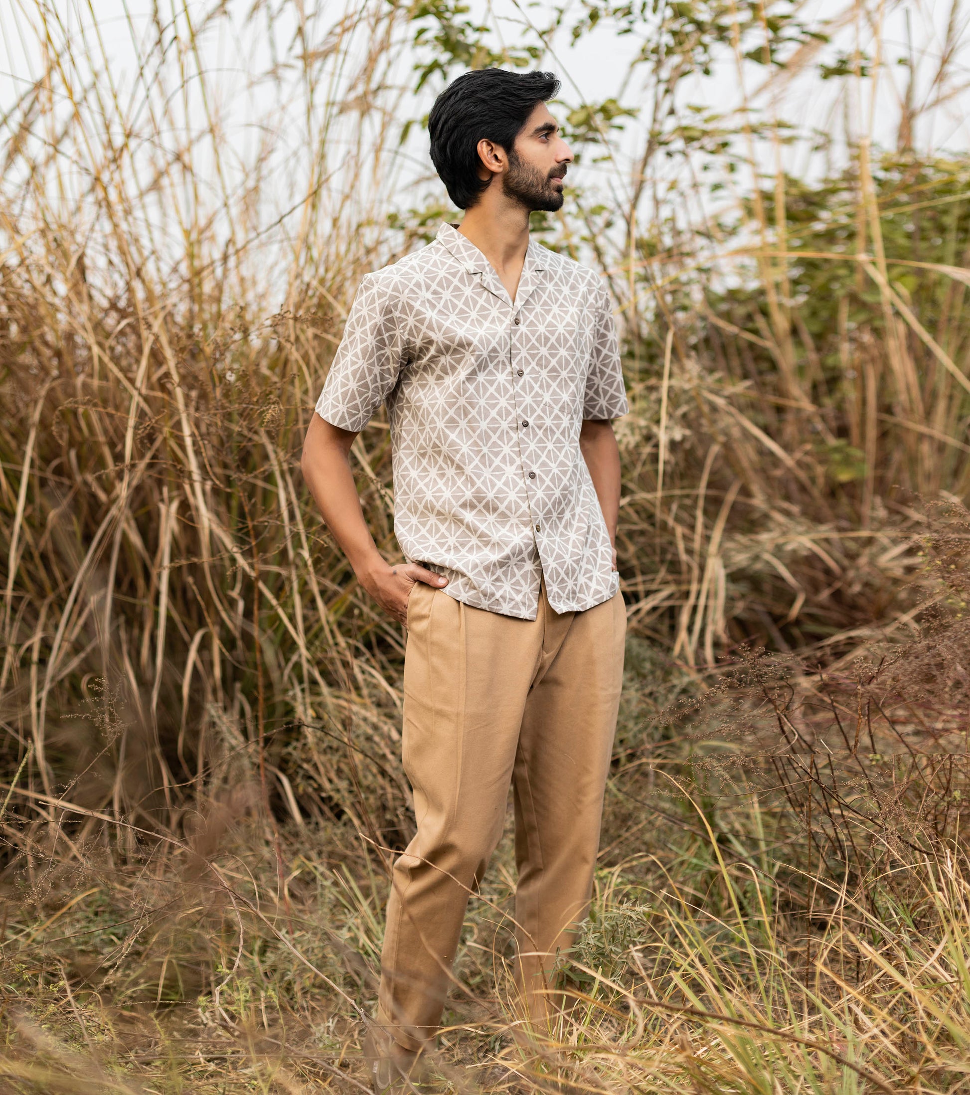 Beige Shirt for Mens by Khara Kapas with Beige, Cotton, For Him, Natural, Ombre & Dyes, Prints, Regular Fit, Resort Wear, Selfsame, Shirts, Tops at Kamakhyaa for sustainable fashion