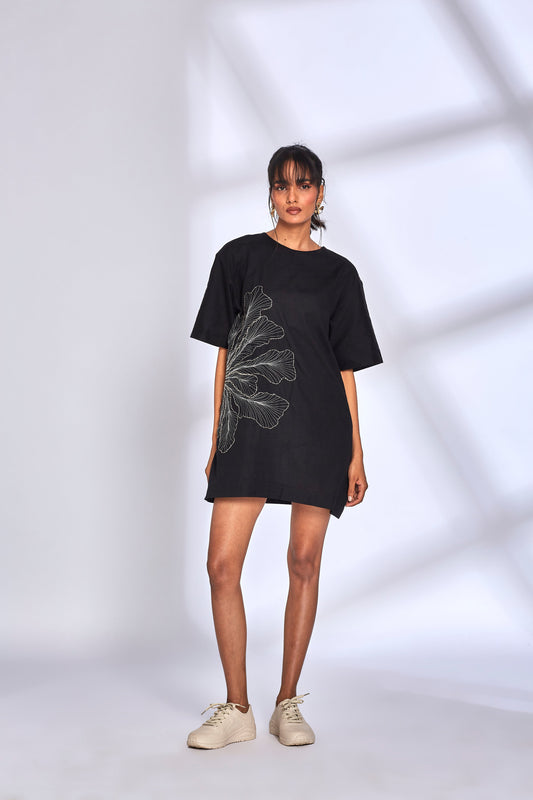 Black Embroidery Mini Dress by Hasttvam with Black, Cotton, Eden by Hasttvam, Embroidered, Mini Dresses, Natural Dye, Relaxed Fit, Responsible production and Vegan at Kamakhyaa for sustainable fashion