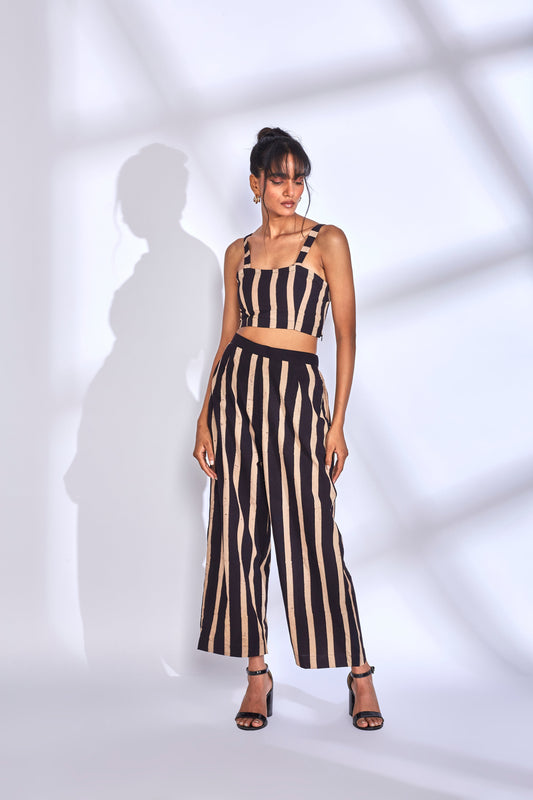 Black Stiped Co-ord Set by Hasttvam with Black, Cotton, Eden by Hasttvam, Fusion Wear, Natural Dye, Relaxed Fit, Responsible production and Vegan, Stripes at Kamakhyaa for sustainable fashion