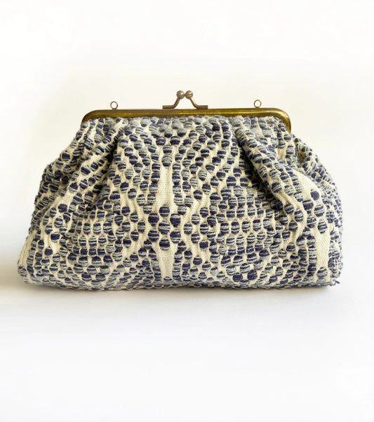 Blue And White Mini Clutch by Khara Kapas with Add Ons, Bags, Blue, Clutch, Free Size, Handloom Cotton, Natural, Textured at Kamakhyaa for sustainable fashion
