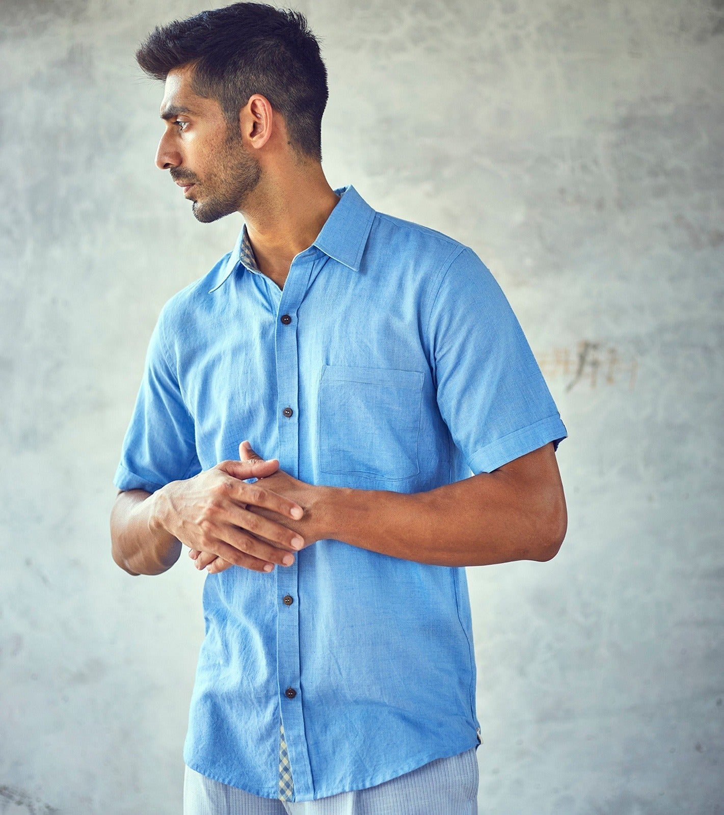 Blue Cotton Casual Mens Shirt at Kamakhyaa by Khara Kapas. This item is Blue, Casual Wear, Cotton, For Father, For Him, Menswear, Natural, New, Regular Fit, Shirts, Solids, Tops