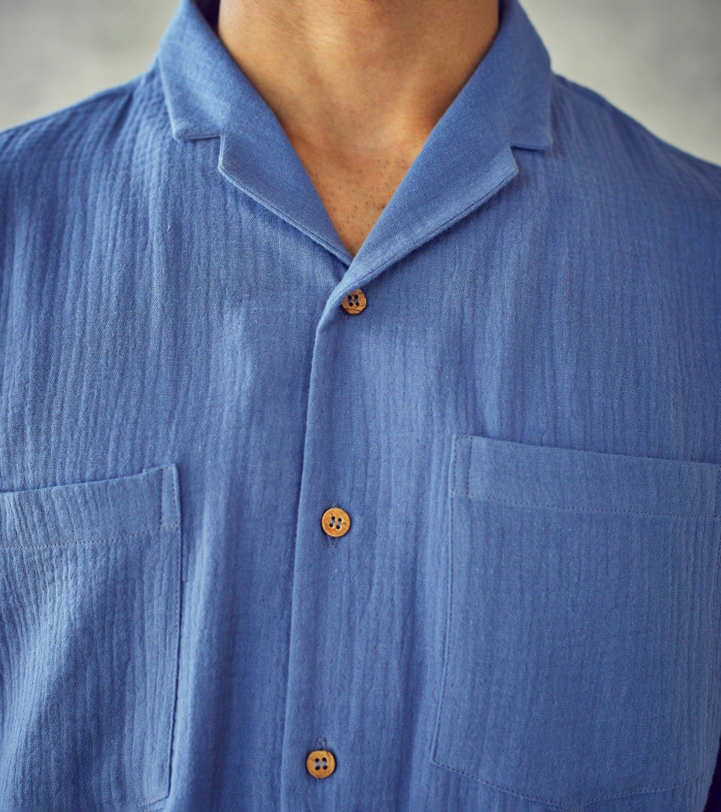 Blue Cotton Mens Shirt by Khara Kapas with Blue, Casual Wear, Cotton, For Father, Natural, New, Regular Fit, Shirts, Solids, Tops at Kamakhyaa for sustainable fashion
