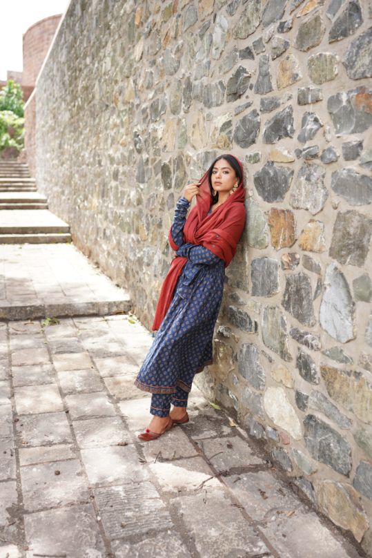 Blue Printed Kurta Set by Hasttvam with Blue, Cotton, Festive Wear, Floral, Handmade by Artisans, Natural Dye, Rang by Hasttvam, Relaxed Fit, Responsible production and Vegan at Kamakhyaa for sustainable fashion