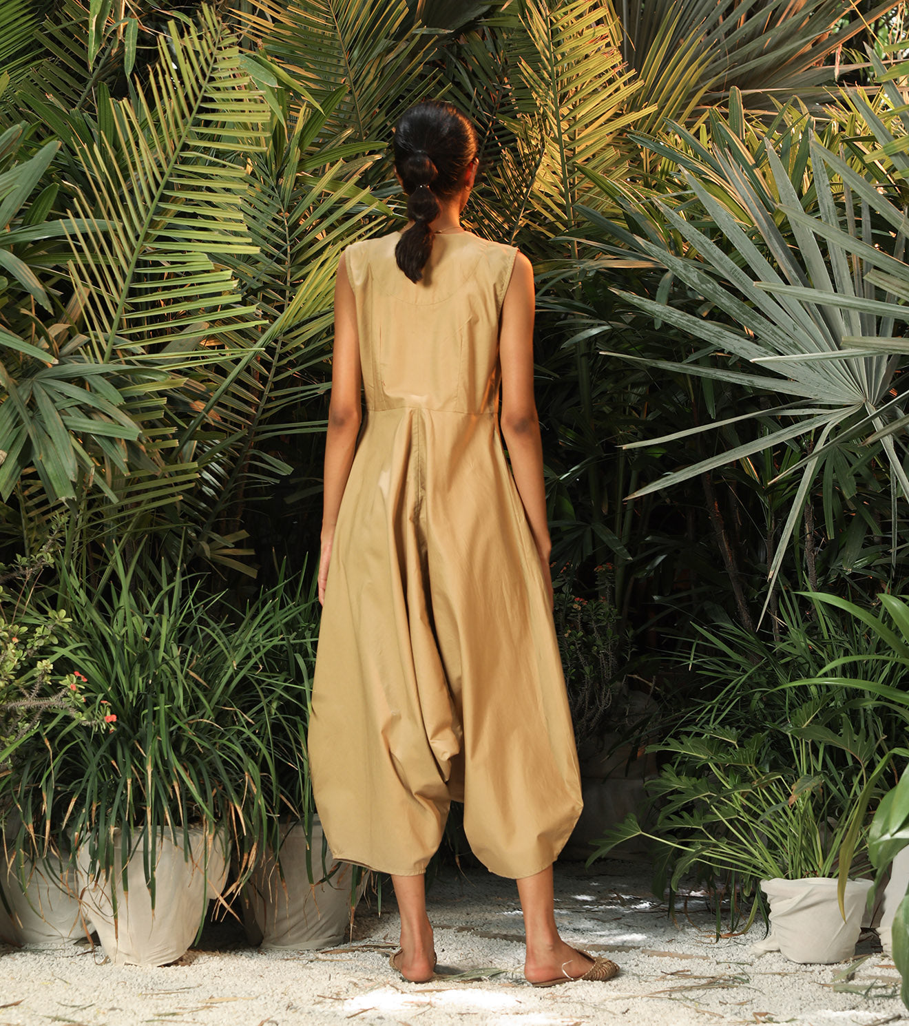 Brown Jumpsuit by Khara Kapas with Another Day In Paradise by Khara Kapas, Brown, fall, FB ADS JUNE, Jumpsuits, Lost In Paradise by Khara Kapas, Natural, Poplin, Regular Fit, Resort Wear, Solids, Womenswear at Kamakhyaa for sustainable fashion