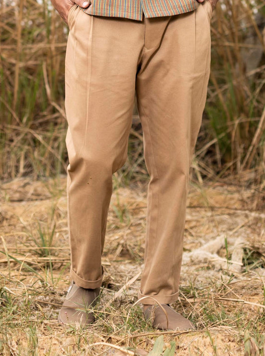 Brown Pants for Men by Khara Kapas with Bottoms, Brown, Cotton Twill, fall, Fitted At Waist, Mens Bottom, Natural, Pants, Resort Wear, Solids at Kamakhyaa for sustainable fashion