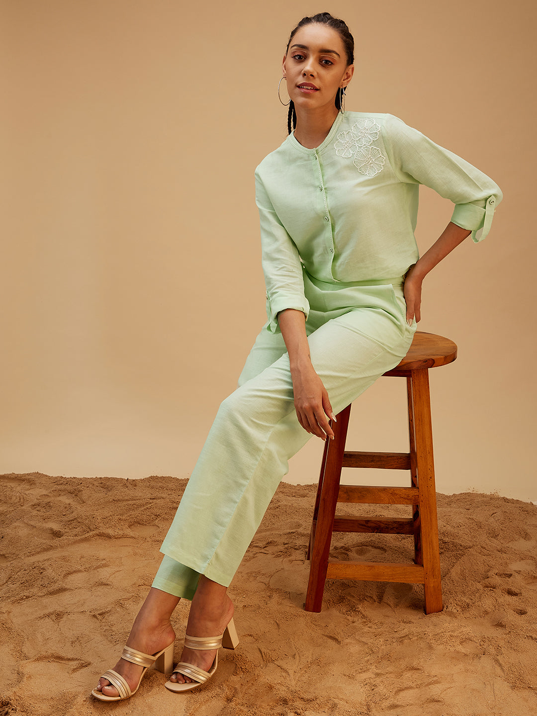 Gracious Green Co-ord Set by Bohobi with Large, Medium, Small, X-Large, X-Small at Kamakhyaa for sustainable fashion
