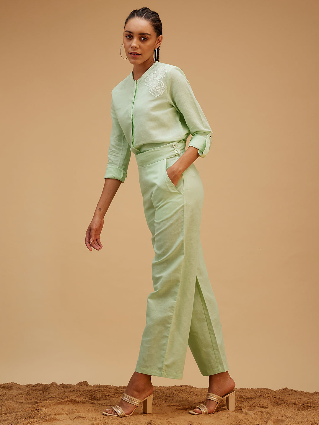 Gracious Green Co-ord Set by Bohobi with Large, Medium, Small, X-Large, X-Small at Kamakhyaa for sustainable fashion