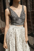 Chanderi Bustier Top by Ahmev with Best Selling, Bustier Tops, Casual Wear, Chanderi, Ink And Ivory by Ahmev, Prints, Regular Fit, White, Womenswear at Kamakhyaa for sustainable fashion