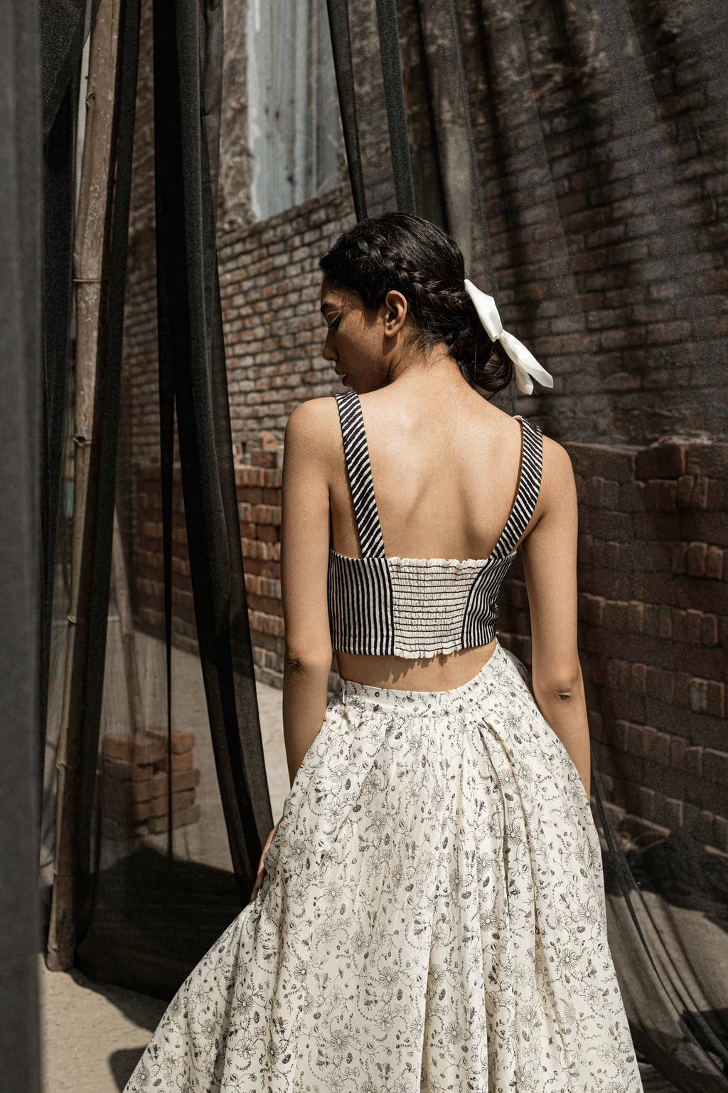 Chanderi Bustier Top by Ahmev with Best Selling, Bustier Tops, Casual Wear, Chanderi, Ink And Ivory by Ahmev, Prints, Regular Fit, White, Womenswear at Kamakhyaa for sustainable fashion