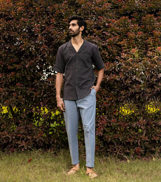 Charcoal Shirt for Men by Khara Kapas with Black, Cotton, For Father, For Him, Natural, Regular Fit, Resort Wear, Shirts, Solids, Tops at Kamakhyaa for sustainable fashion