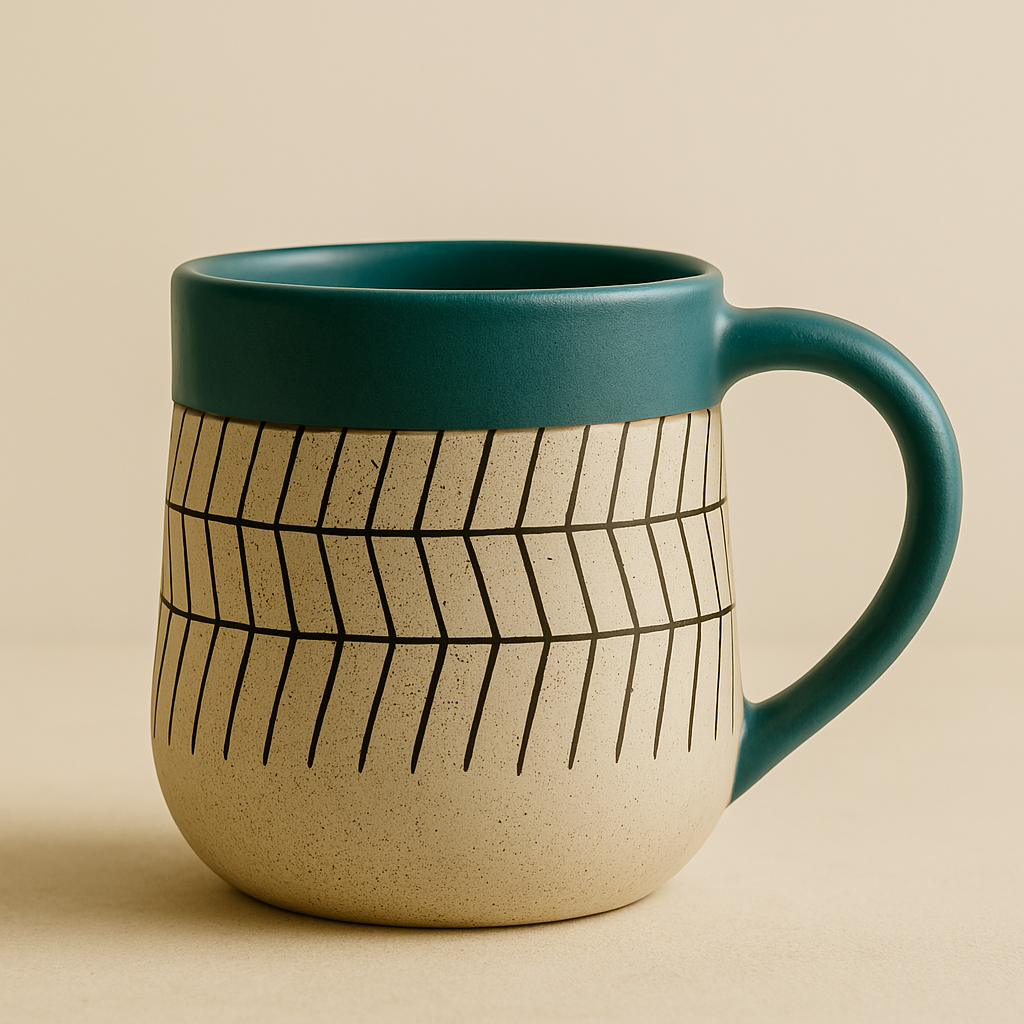 Sierra Stone Ceramic Mugs - Handcrafted Matte Glaze with Teal Rim by Aetherea World with at Kamakhyaa for sustainable fashion