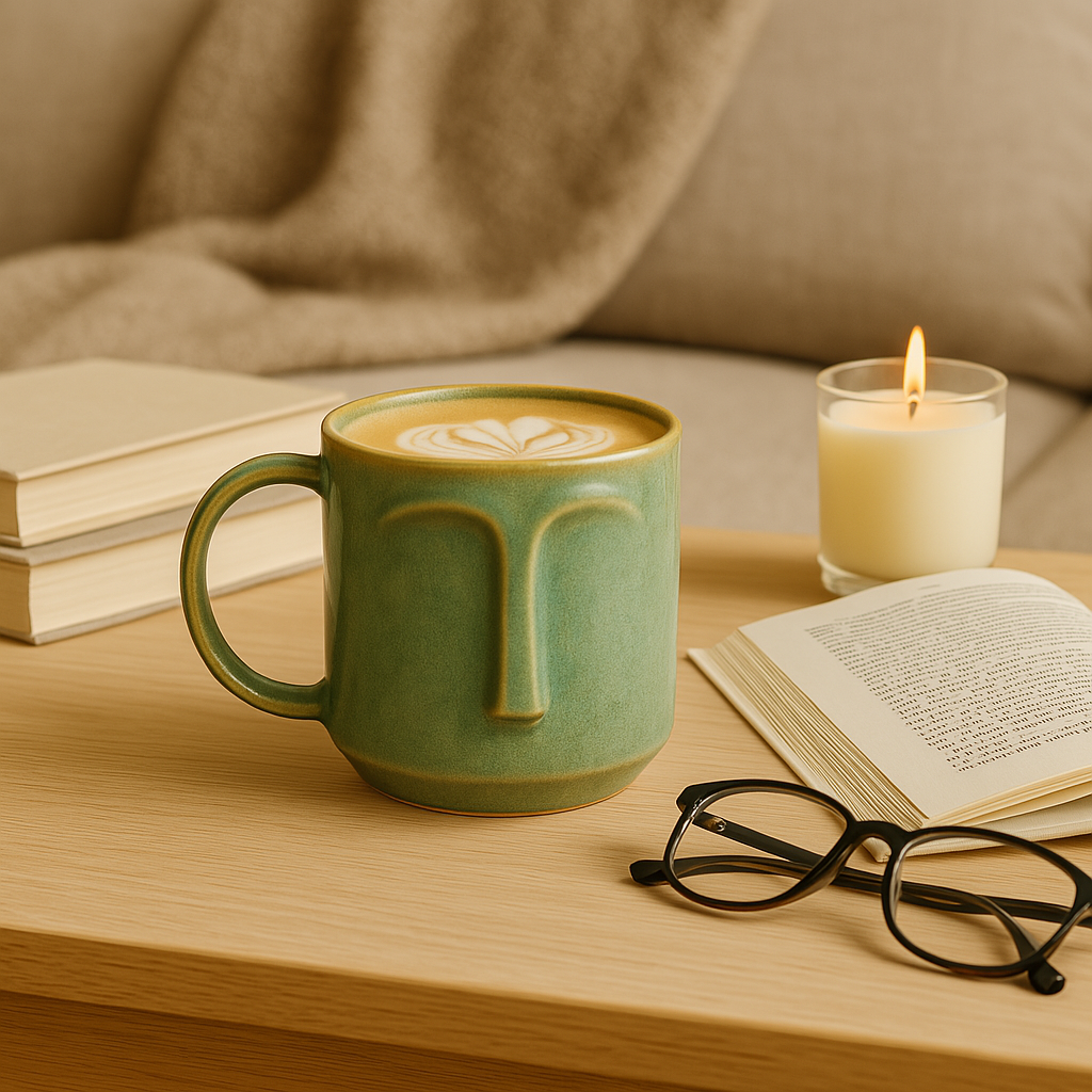 Arto Face Mug – Handmade Ceramic Mug with Abstract Minimalist Design by Aetherea World with at Kamakhyaa for sustainable fashion