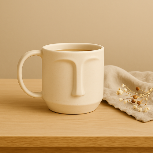 Arto Face Mug – Handmade Ceramic Mug in Off-White with Minimalist Face Design by Aetherea World with at Kamakhyaa for sustainable fashion