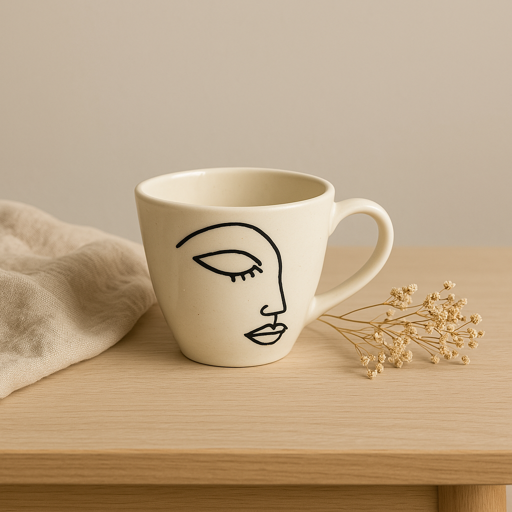 Muse in Clay – Handcrafted Line Art Cup by Aetherea World with at Kamakhyaa for sustainable fashion