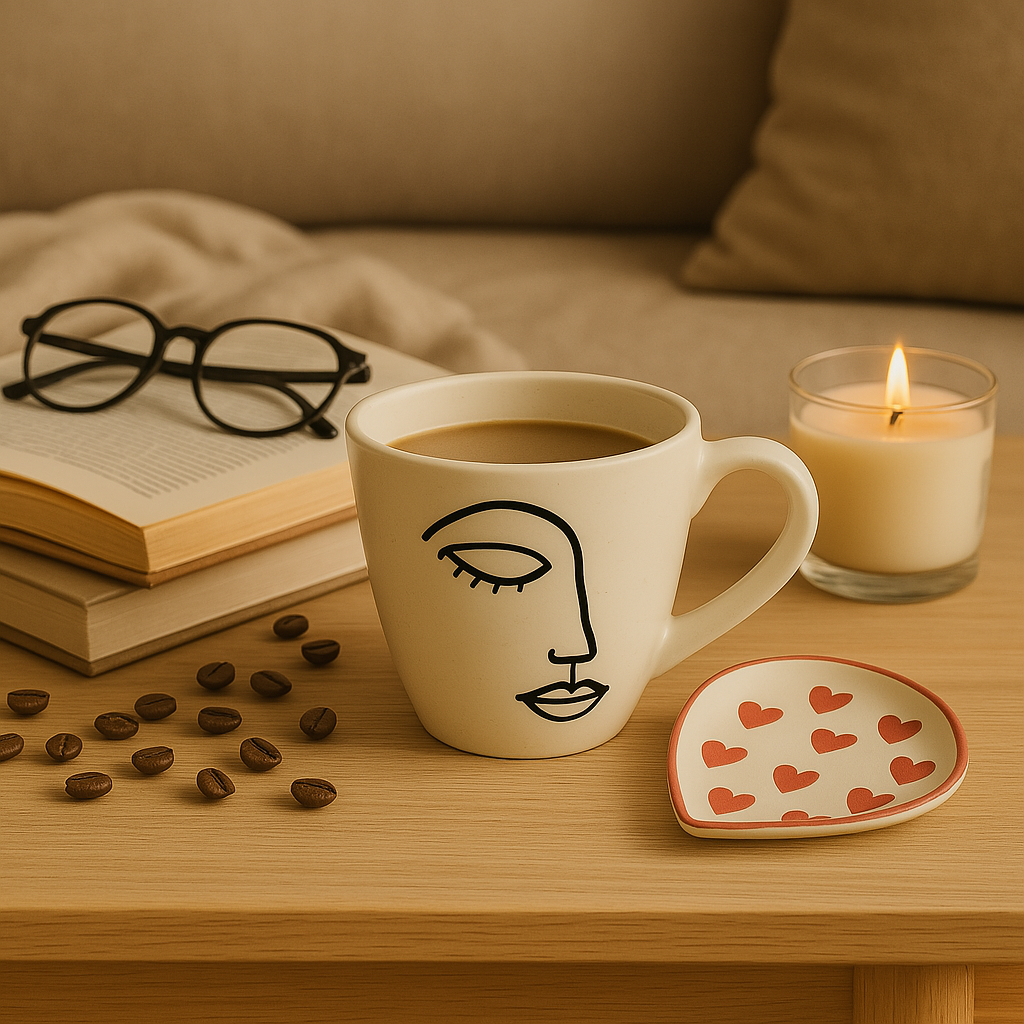 Muse in Clay – Handcrafted Line Art Cup by Aetherea World with at Kamakhyaa for sustainable fashion