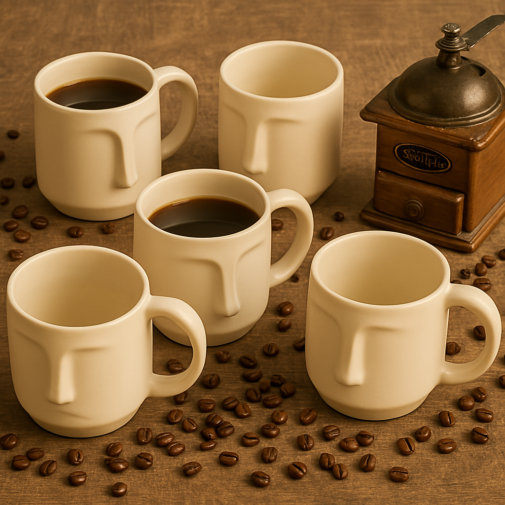 Arto Face Mug – Handmade Ceramic Mug in Off-White with Minimalist Face Design by Aetherea World with at Kamakhyaa for sustainable fashion