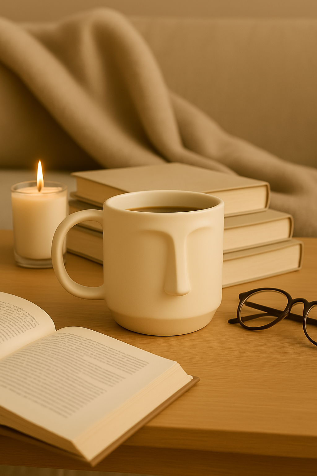 Arto Face Mug – Handmade Ceramic Mug in Off-White with Minimalist Face Design by Aetherea World with at Kamakhyaa for sustainable fashion