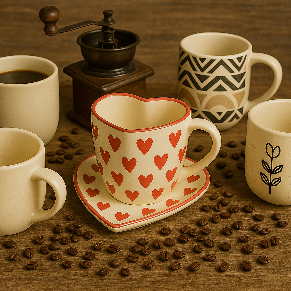 Handmade Love Notes Mug & Dish Set – Heart-Shaped Ceramic Gift Duo by Aetherea World with at Kamakhyaa for sustainable fashion