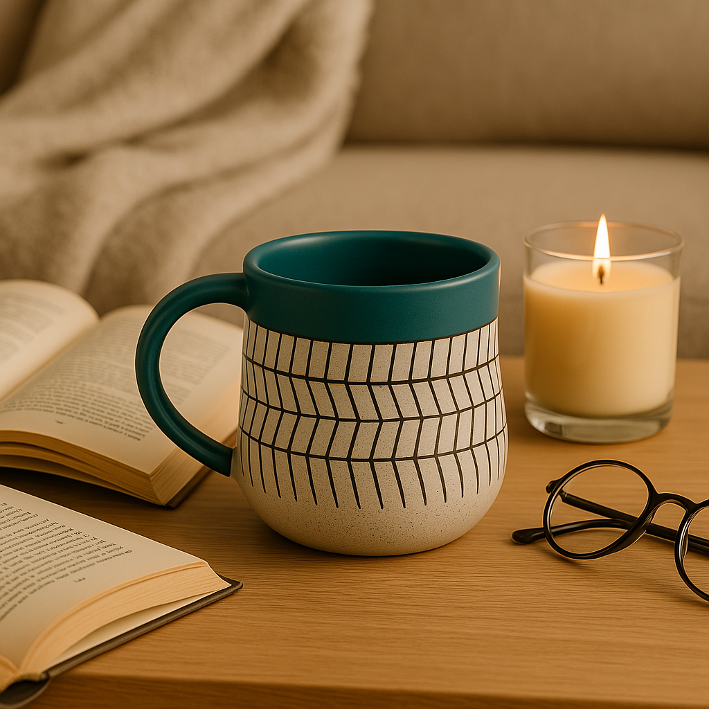 Sierra Stone Ceramic Mugs - Handcrafted Matte Glaze with Teal Rim by Aetherea World with at Kamakhyaa for sustainable fashion