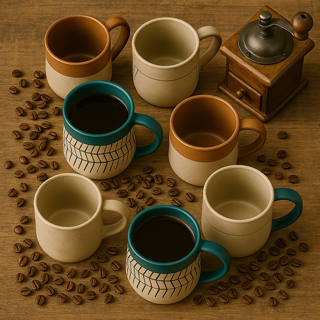 Sierra Stone Ceramic Mugs - Handcrafted Matte Glaze with Teal Rim by Aetherea World with at Kamakhyaa for sustainable fashion