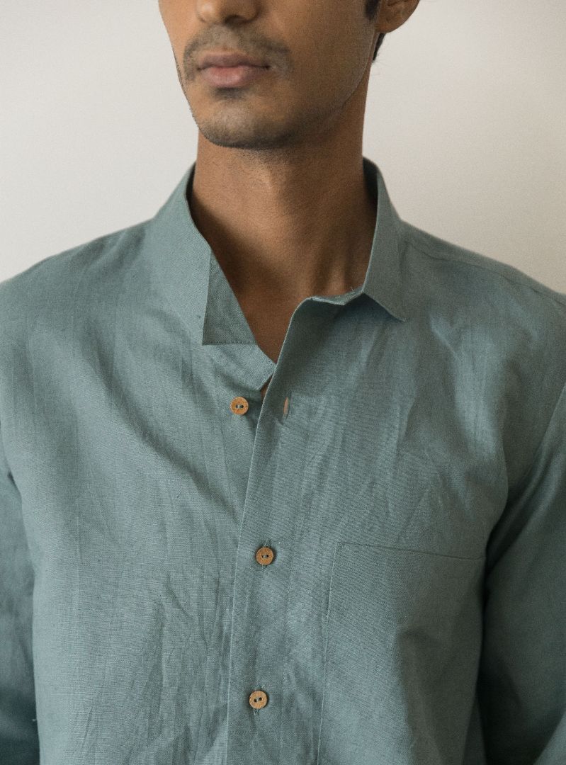 Sunset Rose Casual Shirt by Anushé Pirani with Beige, Casual Wear, Console Collection List, Cotton, Cotton Hemp, Handwoven, Hemp, Relaxed Fit, Review September 2025, Shibumi by Anushe Pirani, Shirt, Shirts, Solids, Womenswear at Kamakhyaa India for sustainable fashion