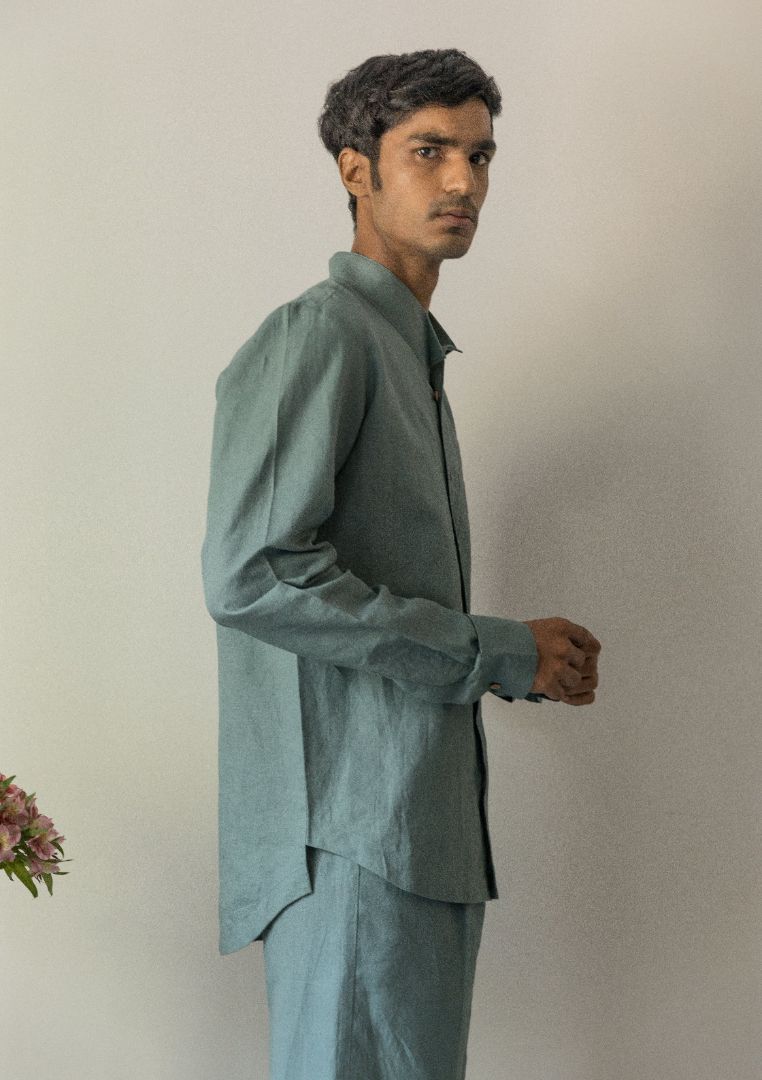 Sunset Rose Casual Shirt by Anushé Pirani with Beige, Casual Wear, Console Collection List, Cotton, Cotton Hemp, Handwoven, Hemp, Relaxed Fit, Review September 2025, Shibumi by Anushe Pirani, Shirt, Shirts, Solids, Womenswear at Kamakhyaa India for sustainable fashion