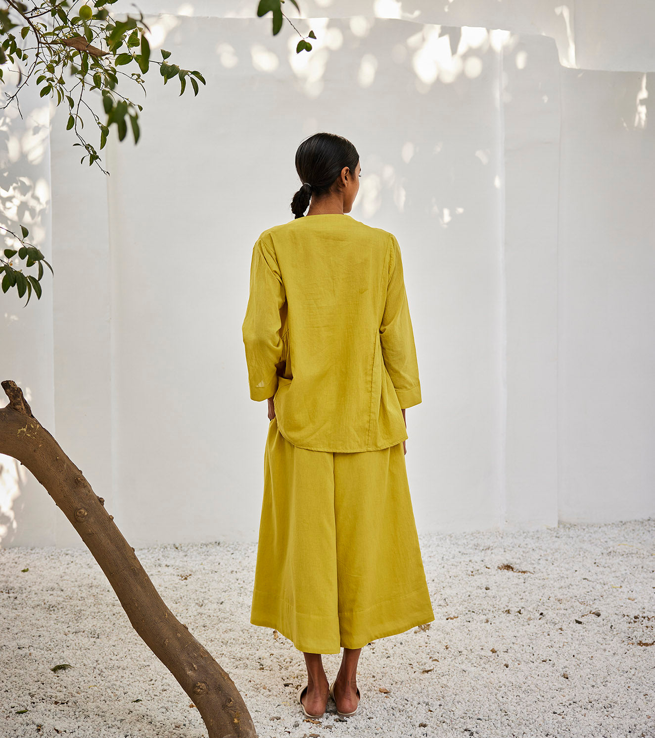 Corn Co-ord Set by Khara Kapas with Casual Wear, Co-ord Sets, Lounge Wear Co-ords, Mul Cotton, Oh Susanna by Khara Kapas, Organic, Relaxed Fit, Solids, Travel Co-ords, Womenswear, Yellow at Kamakhyaa for sustainable fashion