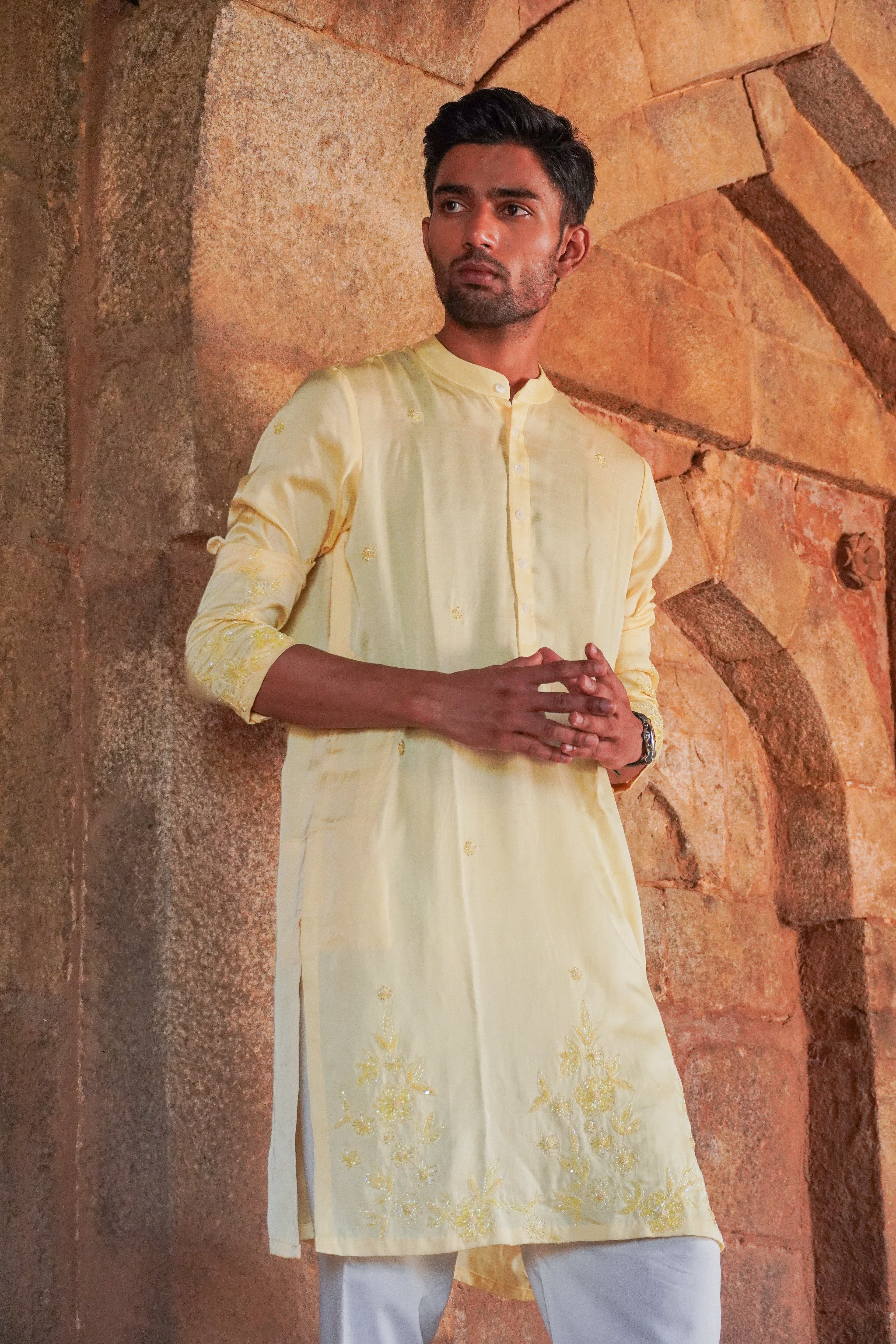 100% Hemp Yellow Tencel Men's Kurta by Ewoke with 100% Hemp, festive, festive menswear, menswear, Nostalgia's Thread by Ewoke at Kamakhyaa for sustainable fashion