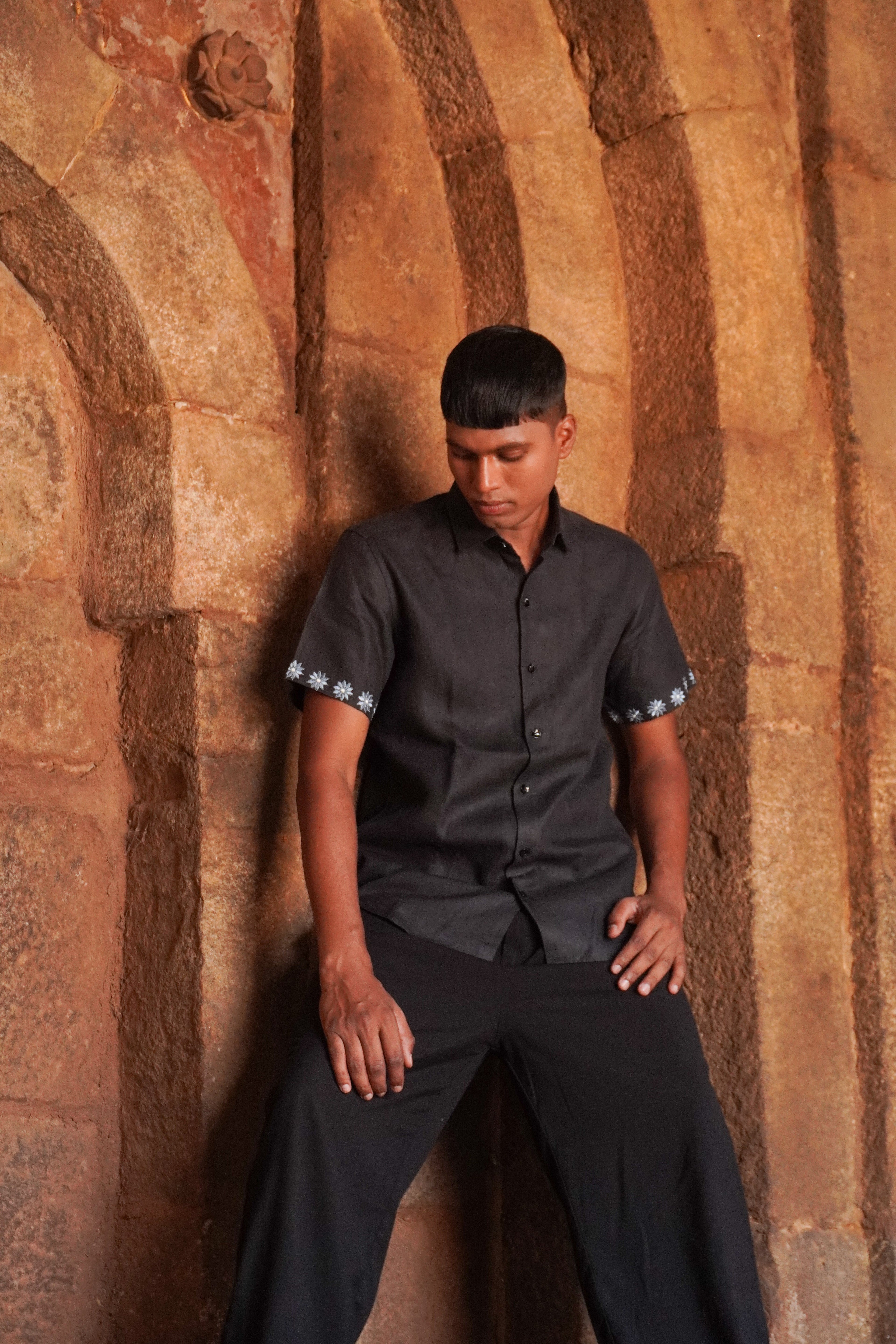 100% Hemp Black Short Sleeve Hemp Shirt by Ewoke with 100% Hemp, black shirt, Hemp, mens shirts, menswear, menswear black shirt, menswear shirts, Nostalgia's Thread by Ewoke, shirts at Kamakhyaa for sustainable fashion