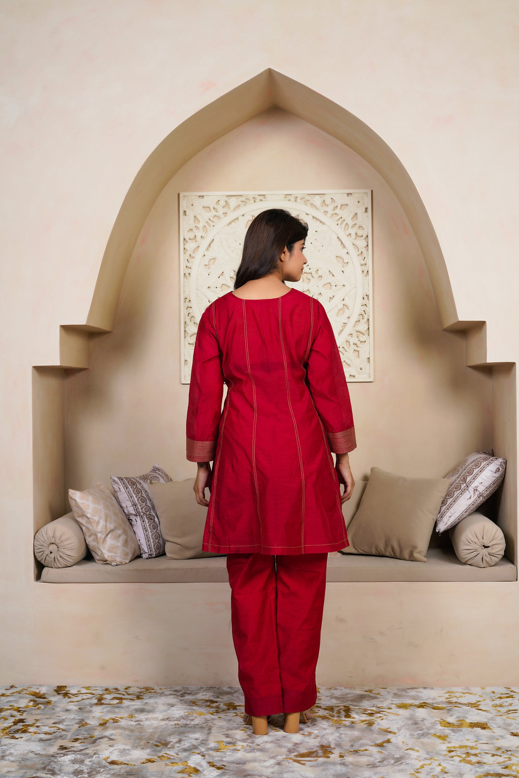 Ruby Red Co-ord Set by Taro India with Imrie at Kamakhyaa for sustainable fashion