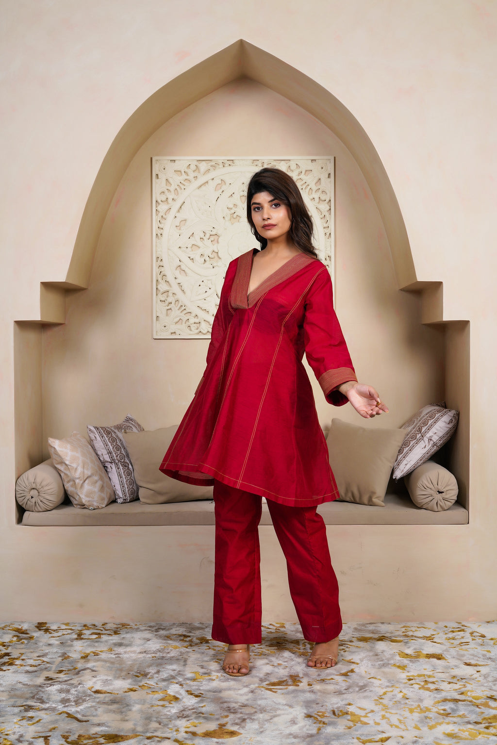 Ruby Red Co-ord Set by Taro India with Imrie at Kamakhyaa for sustainable fashion