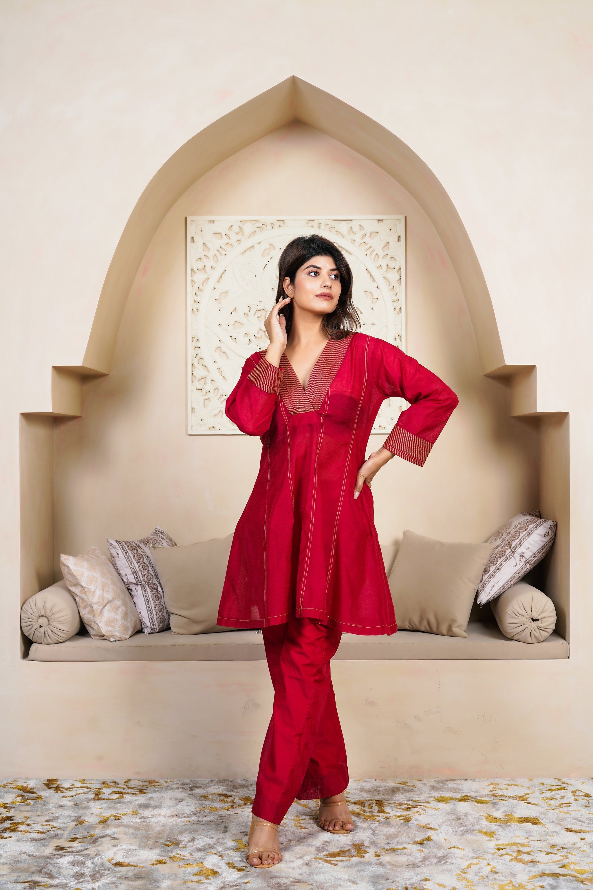 Ruby Red Co-ord Set by Taro India with Imrie at Kamakhyaa for sustainable fashion