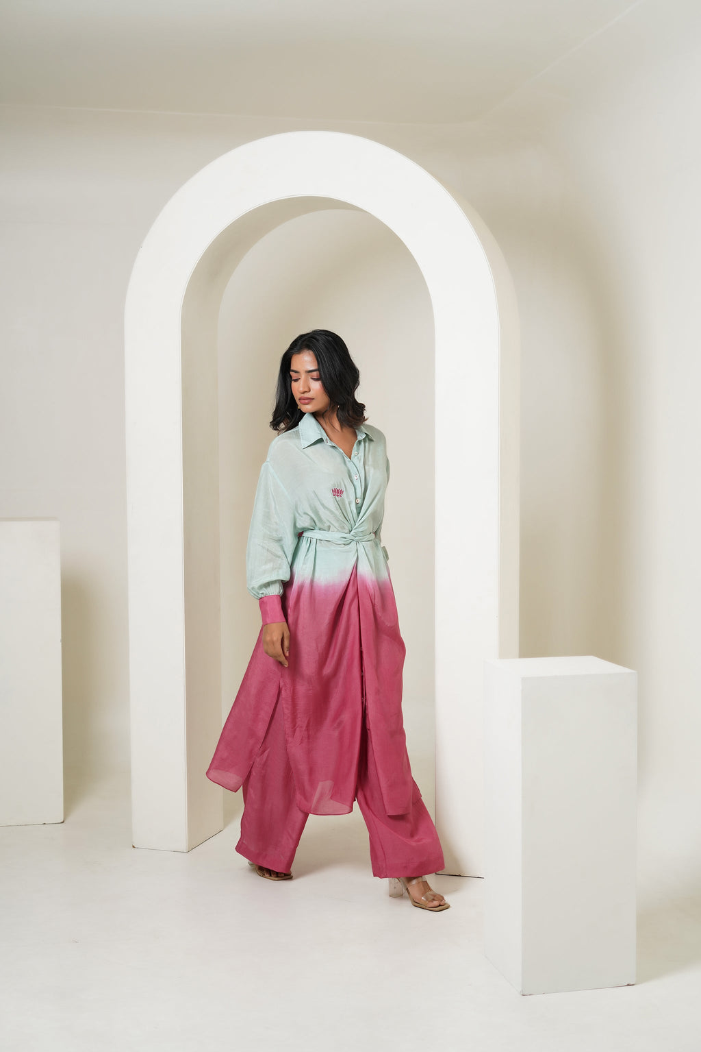Mint Fuscia Co-ord Set by Taro India with Imrie at Kamakhyaa for sustainable fashion