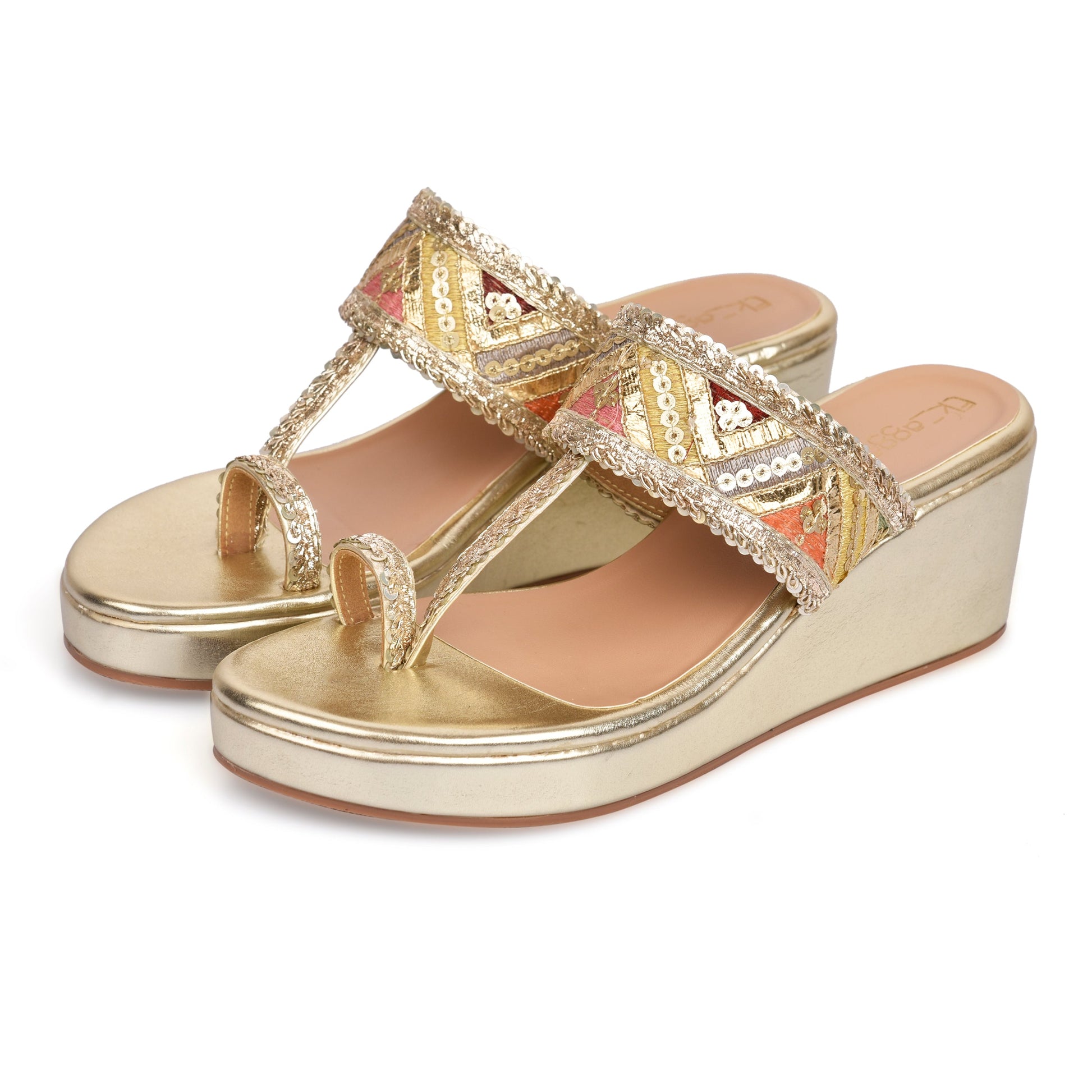 Gold Wedges by Ek Agga with heels, wedges at Kamakhyaa for sustainable fashion