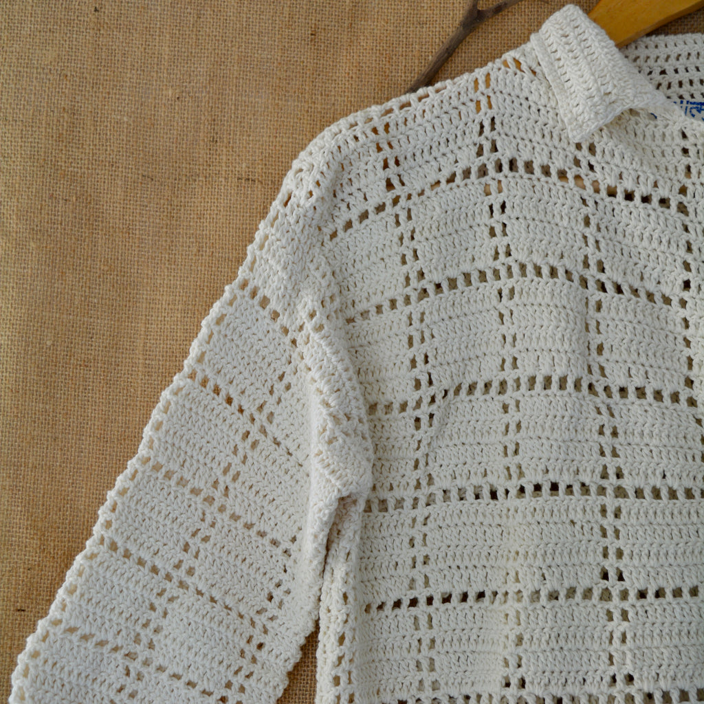 Ivory Grid Crochet Shirt by Ikriit'm with Crochet Apparel at Kamakhyaa for sustainable fashion