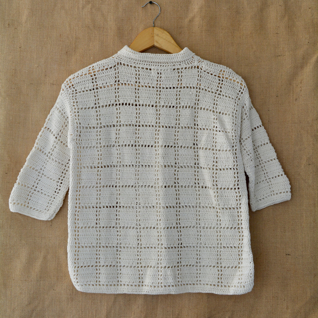 Ivory Grid Crochet Shirt by Ikriit'm with Crochet Apparel at Kamakhyaa for sustainable fashion