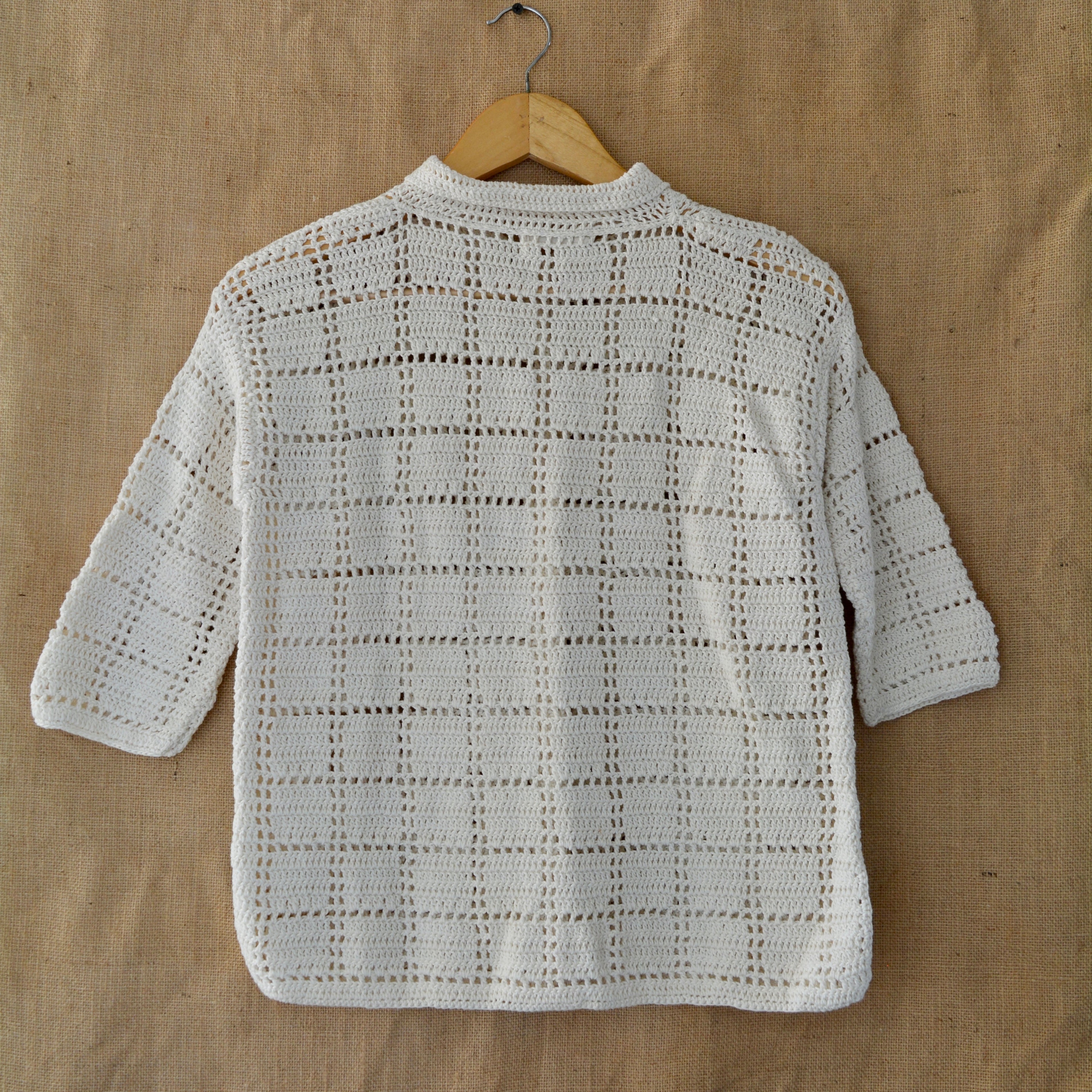 Ivory Grid Crochet Shirt by Ikriit'm with Crochet Apparel at Kamakhyaa for sustainable fashion