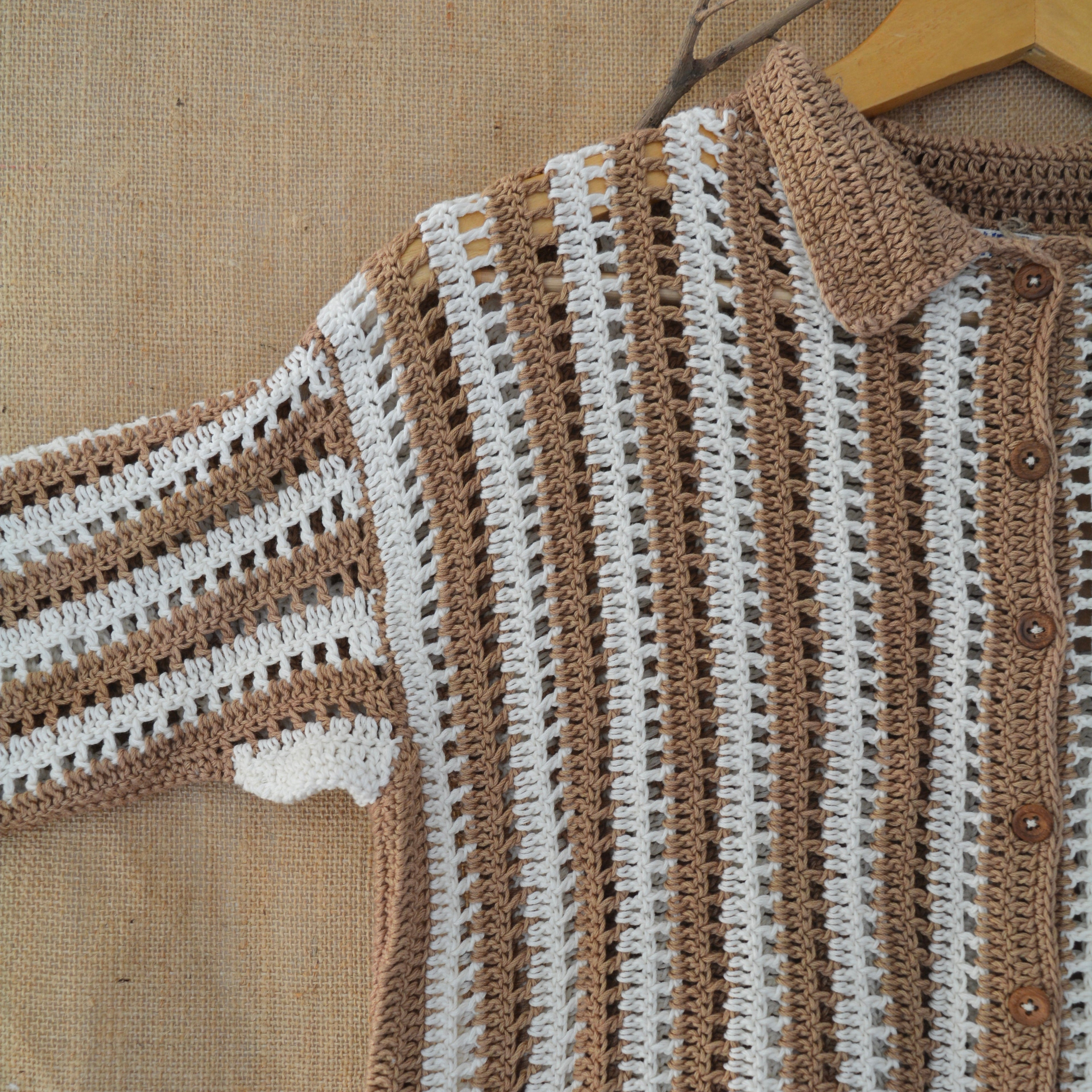 Earth Stripe Crochet Shirt by Ikriit'm with Crochet Apparel at Kamakhyaa for sustainable fashion