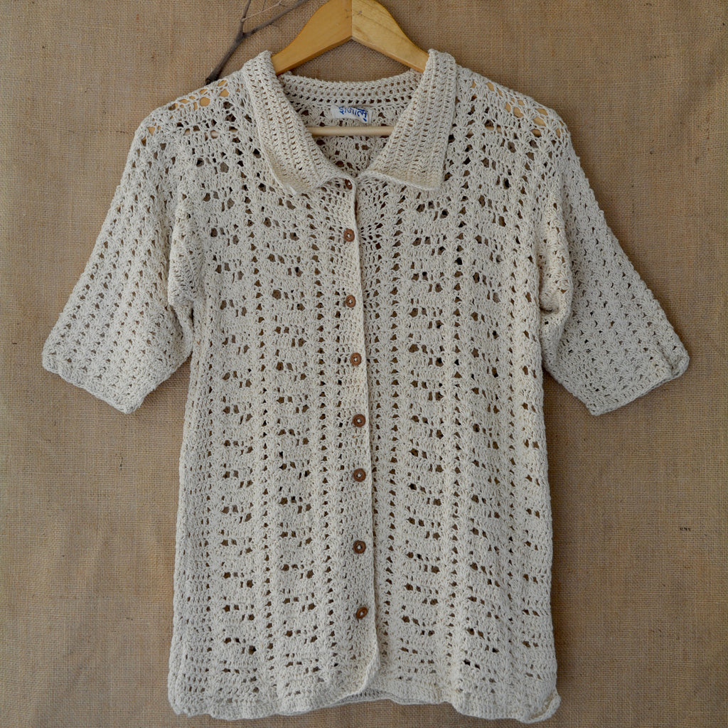 Ecru Loom Lines Crochet Shirt by Ikriit'm with Crochet Apparel at Kamakhyaa for sustainable fashion
