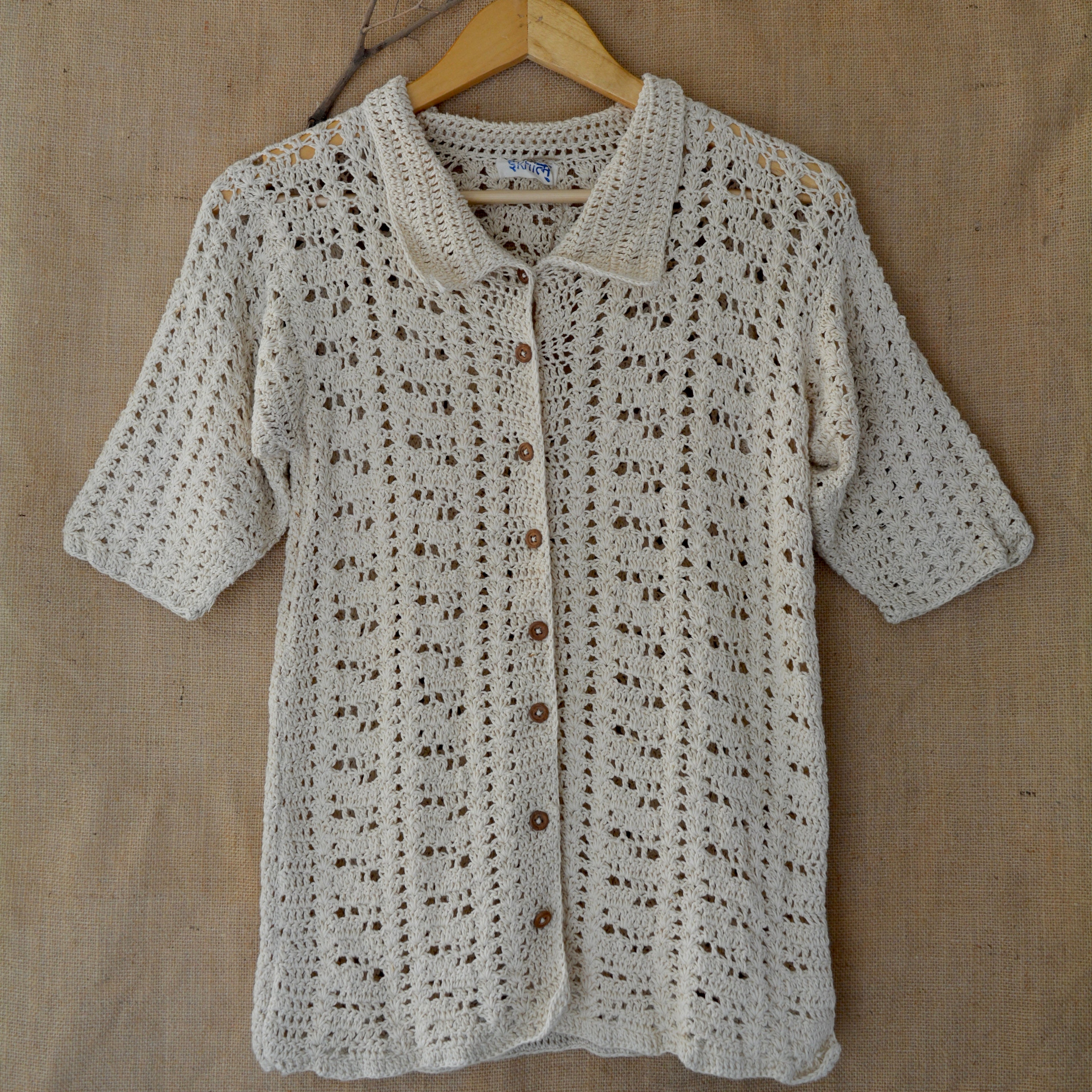 Ecru Loom Lines Crochet Shirt by Ikriit'm with Crochet Apparel at Kamakhyaa for sustainable fashion