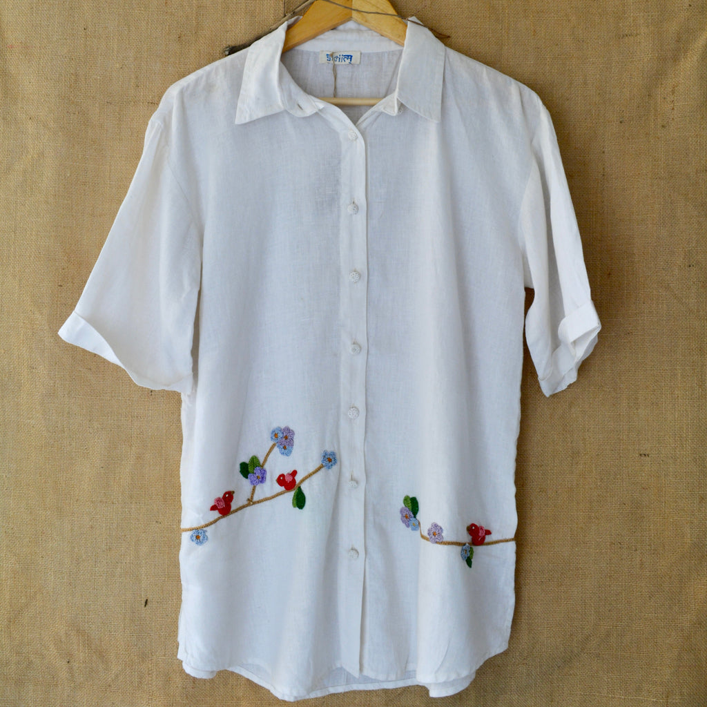 White Serene Stich Linen Shirt by Ikriit'm with Linen at Kamakhyaa for sustainable fashion