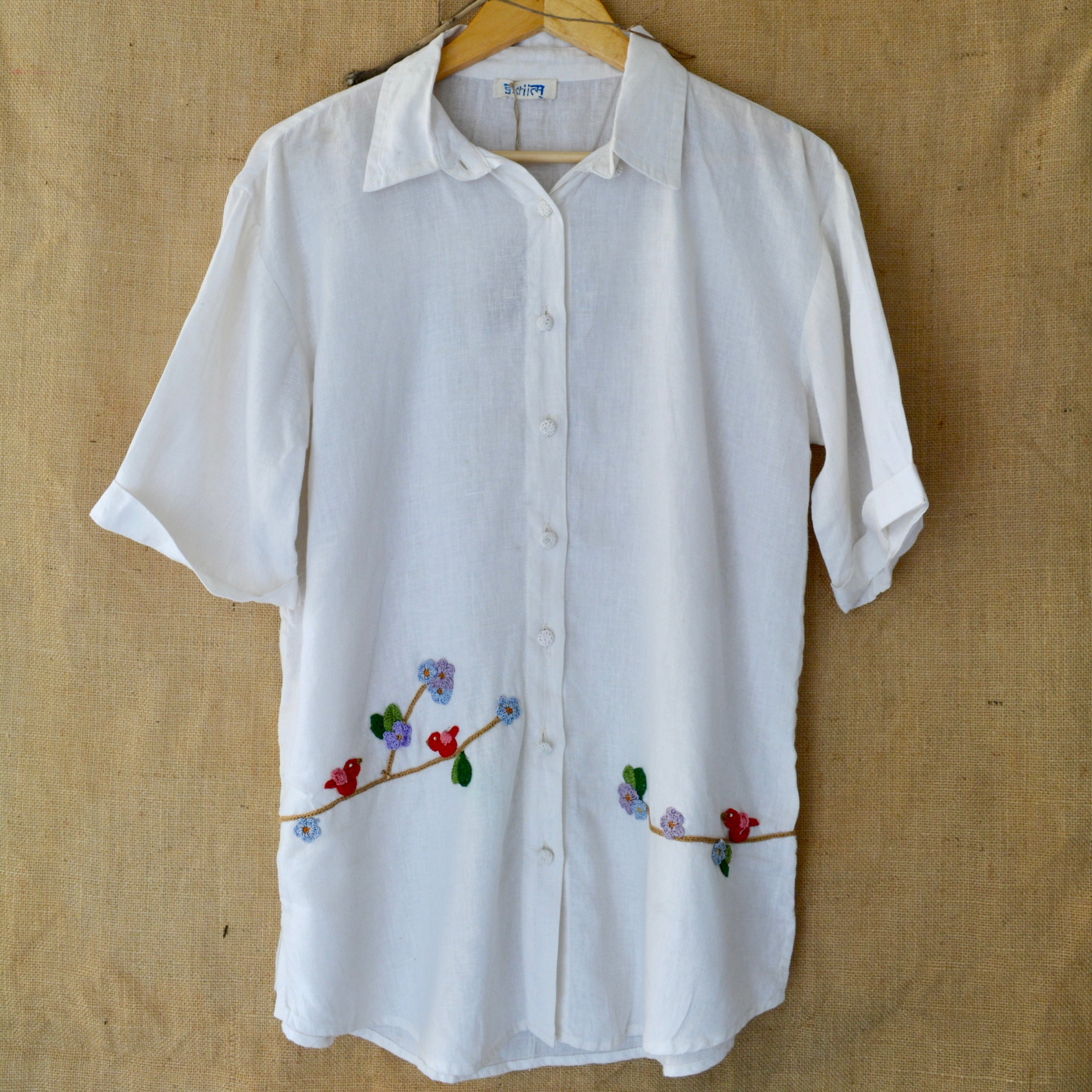 White Serene Stich Linen Shirt by Ikriit'm with Linen at Kamakhyaa for sustainable fashion