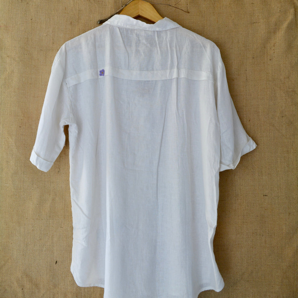 White Serene Stich Linen Shirt by Ikriit'm with Linen at Kamakhyaa for sustainable fashion