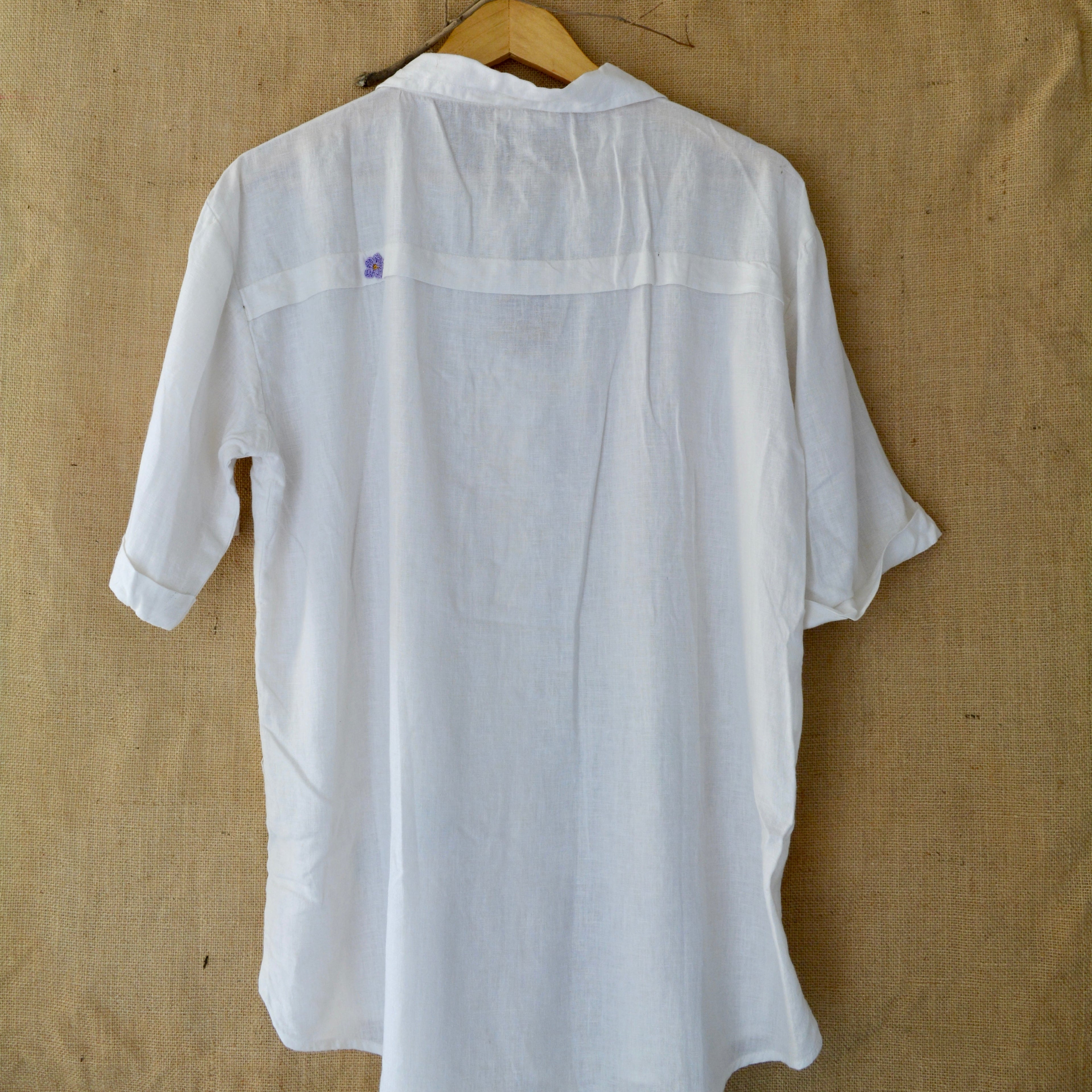 White Serene Stich Linen Shirt by Ikriit'm with Linen at Kamakhyaa for sustainable fashion