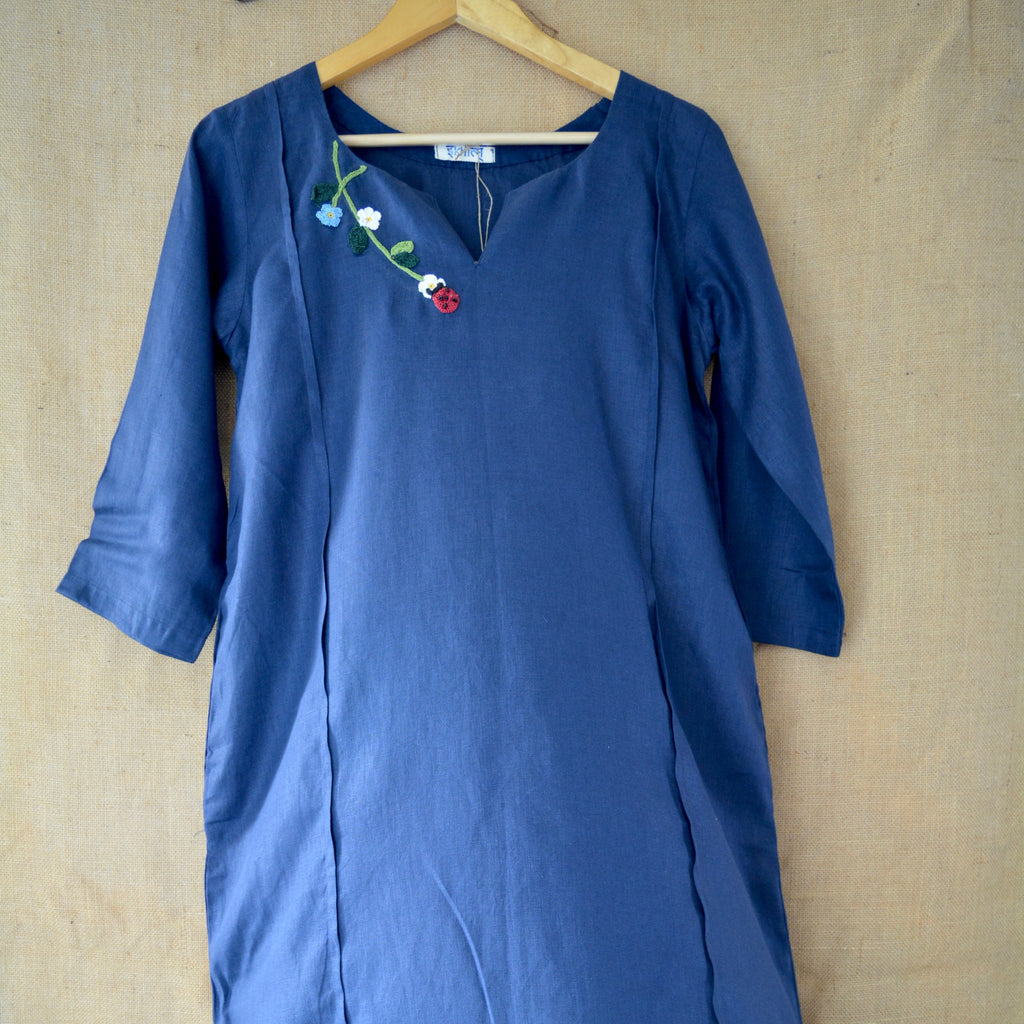 Indigo Bloom Linen Dress by Ikriit'm with Linen at Kamakhyaa for sustainable fashion