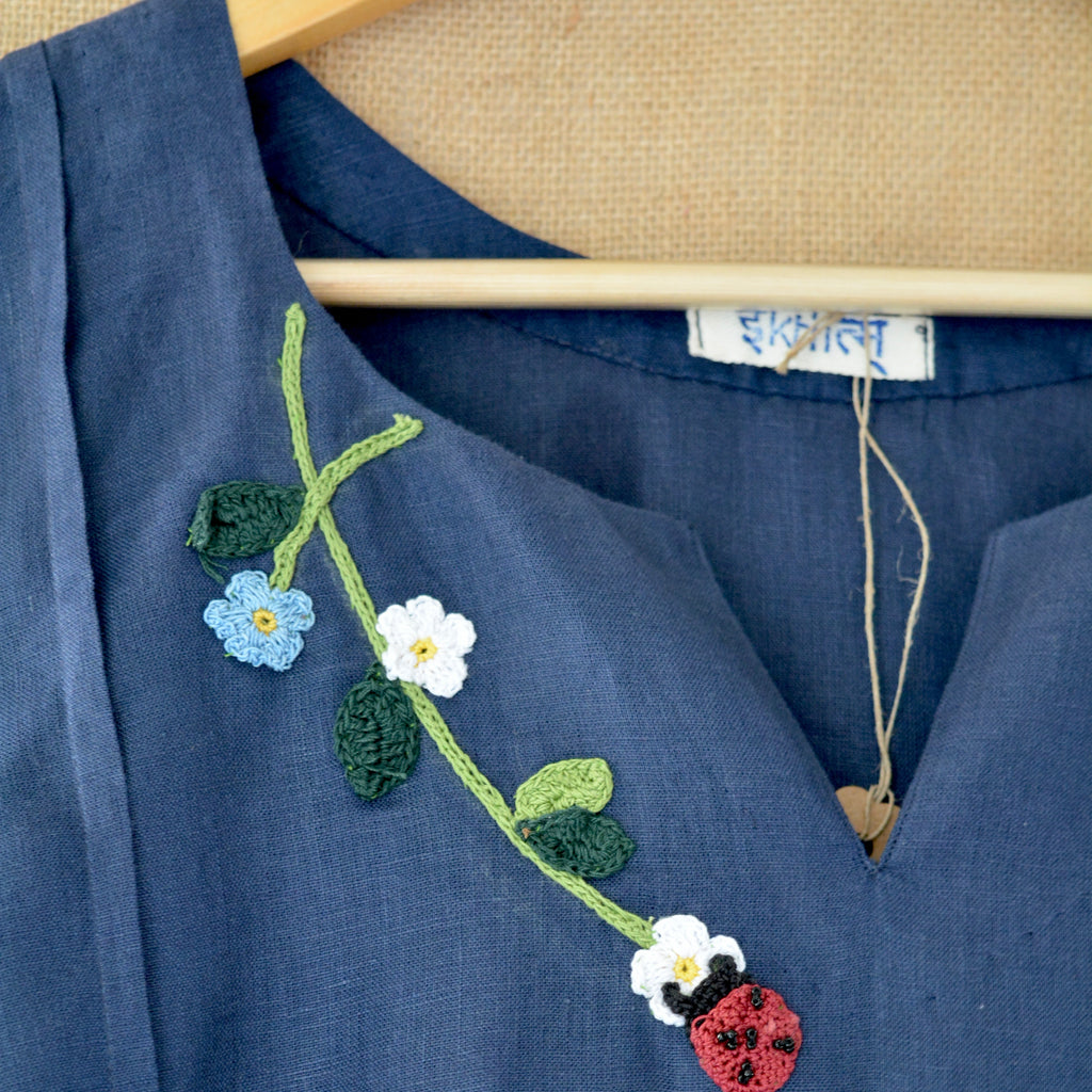 Indigo Bloom Linen Dress by Ikriit'm with Linen at Kamakhyaa for sustainable fashion