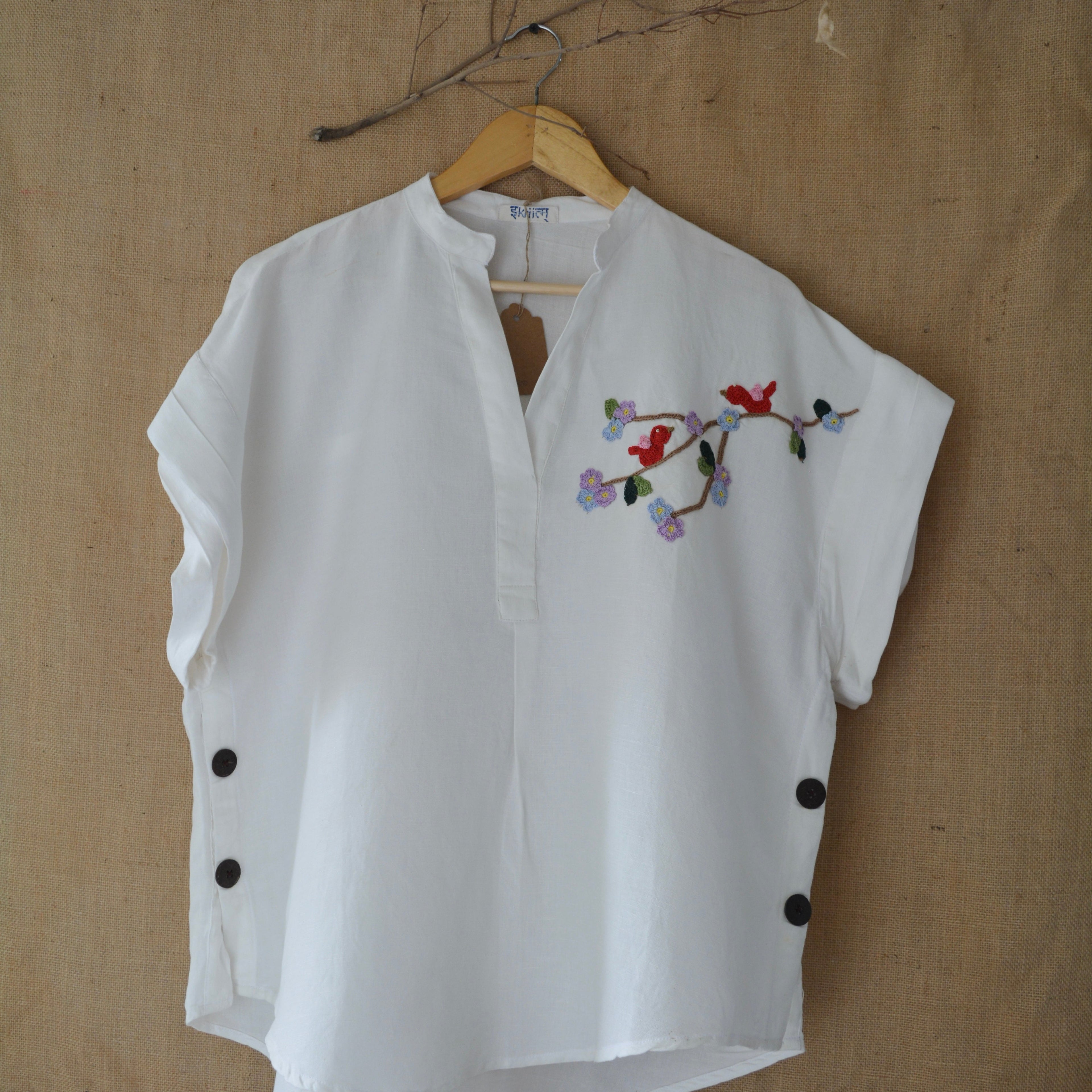 Freesize White Serene Stich Linen Shirt by Ikriit'm with Linen at Kamakhyaa for sustainable fashion